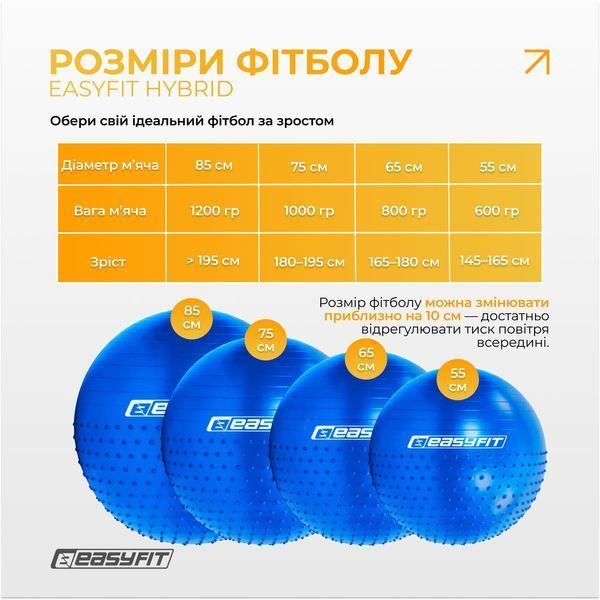 Фітбол 85 см EasyFit Hybrid синій (напівмасажний) D-001535 фото