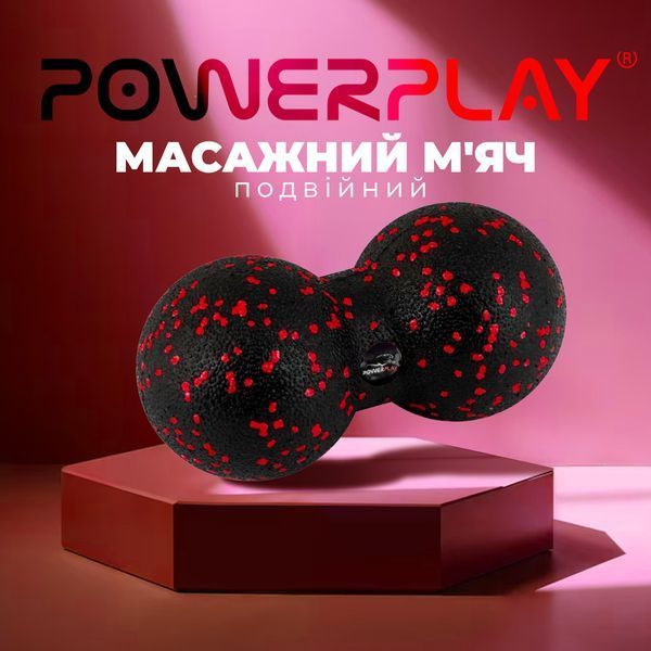 Масажний м'яч подвійний PowerPlay PP-4352 Epp foam peanut ball (d8*16cm.) Чорно/ червоний D-000826 фото