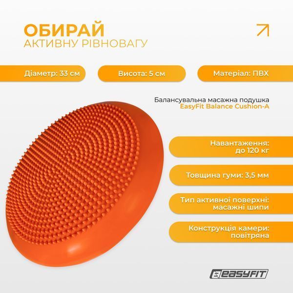 Балансувальна масажна подушка EasyFit помаранчева DL-3F5E3F4771 фото